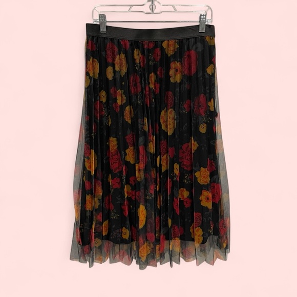 love + joy Dresses & Skirts - Black floral mesh boho goth whimsigoth lightweight pull on skirt y2k style midi
